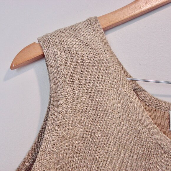 Vintage Gold Metallic Knit Sleeveless Tank Top Party Beta's Choice Size Large - Picture 5 of 12